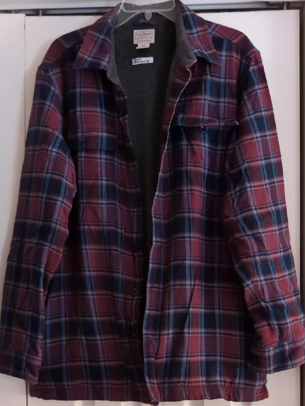 L.L. Bean Red Plaid Quilted Flannel Jacket with Navy Accents